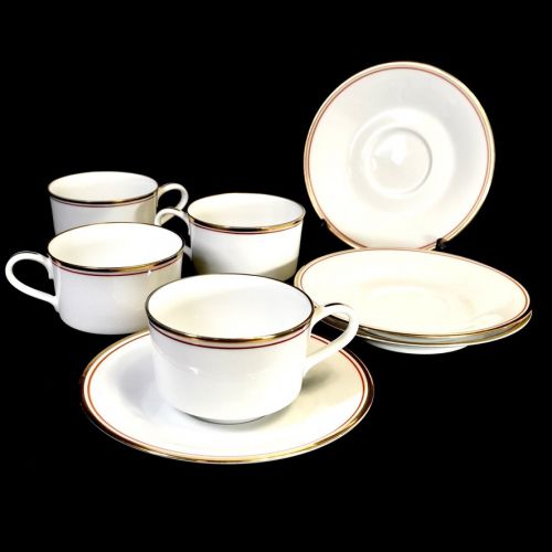 Sold Out! Noritake Premium Noritake Cup & Saucer Set of 4 Simple and beautiful gold and red lines in white porcelain! KYM