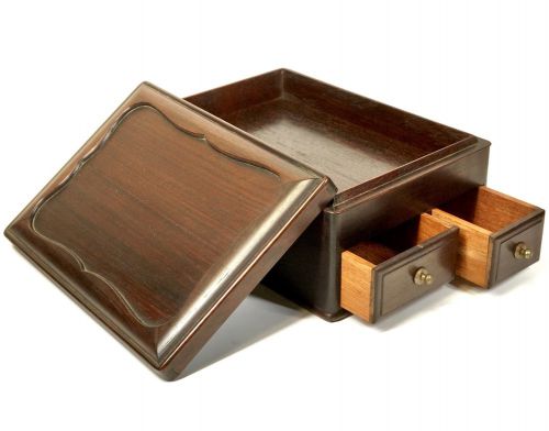 Jidaimono Tang wooden storage box Double pull / top plate storage Sewing box As a cigarette tray / accessory case Width 16.5 cm Depth 23 cm Height 11 cm MYK