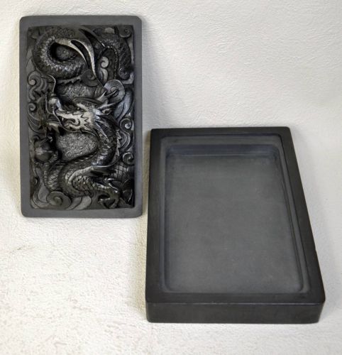 Chinese antique Chinese art inkstone Dragon crest finely carved inkstone Calligraphy tool Powerful dragon sculpture! (A) Estate sale! FHTMore