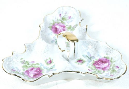 Sold out! Vintage 1980s Dresden Rose Nut dish with handle The rose pattern and unique shape match perfectly! FABs