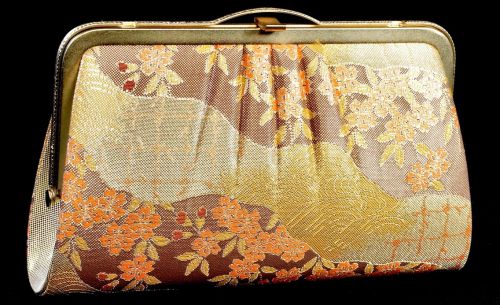 50% off! Showa Vintage kimono bag flower crest obi fabric diameter 23cm height 15cm unused dead stock estate sale NMN