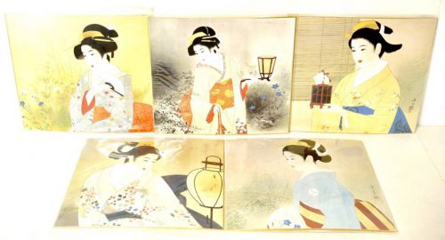 50% off! Master of Japanese Art / Bijinga Ito Shinsui Autumn Masterpiece 5 Reproduction Colored Paper "Chigusa's Garden, Early Autumn Garden, Bell Bug, Sound of Insects, Long Night" ISM