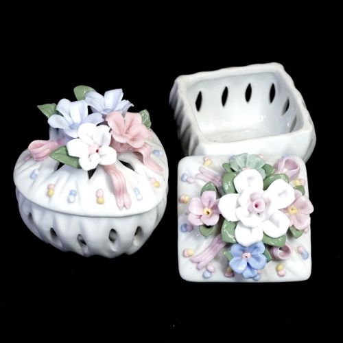50% off! Vintage Handmade Porcelain Potpourri Pot Heart/Square Type 2-Piece Set Miscellaneous Goods Porcelain Accessory Case Diameter 6cm Height 7cm ATN