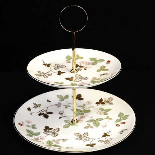 Vintage Made in England WEDGWOOD Wedgwood Wild Strawberry Series Cake Stand Two-tier Diameter 17/23 cm Height 25 cm TSM