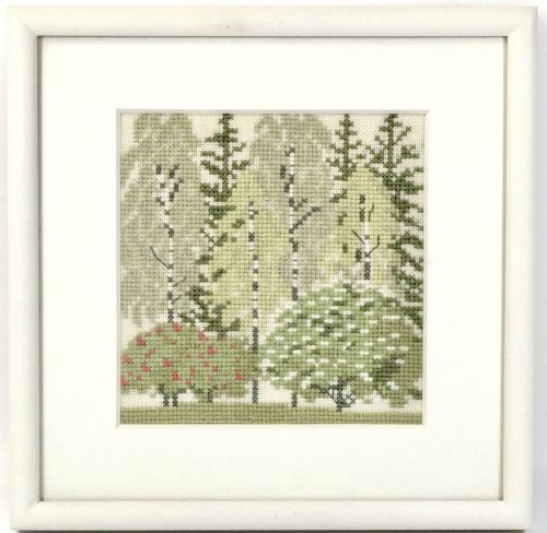 Vintage Cross Stitch Embroidery Handmade Forest Trees Finished Product Wooden Framed Wall Hanging Width 21.5 cm Height 22 cm Fashionable Wall Interior TSM
