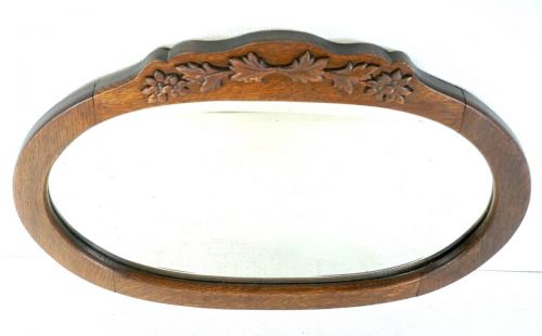 Sold out! Antique circa 1900 Victorian room mirror oak wood with a mirror at that time Diameter 57cm! Estate Sale FAB