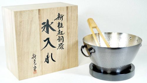 Sold out! Shinko Metal Co., Ltd. Pure copper ice container Dish Wooden tongs Hand hammer 1700ml Shared box Unused dead stock IJS