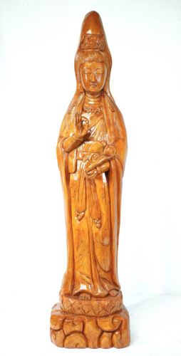 Sold out! Jidaimono one-sword carved Kannon statue Height 58 cm! It is a wonderful Kannon with a timeless atmosphere. Collector's collection! Estate Sale KTU