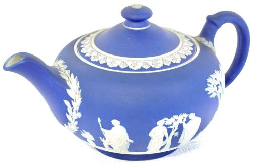 Vintage British Wedgwood Jasper Pot Cobalt Blue Width 20cm Height 11cm Estate Sale HKT