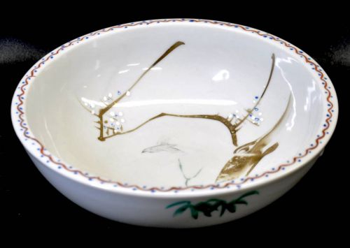 50% OFF! Antique Japanese flavor Koimari Meiji period to Taisho period Flower and bird crest edged bowl Japanese tableware Diameter 20cm Slightly larger deep plate AYT