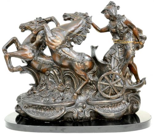 Sold out! Vintage Roman girl riding a two-horse chariot Dynamic, powerful and splendid object Width 62cm Height 54cm YKH
