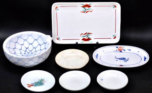 Sold out! Early Showa era antique tableware assortment (Kamihira kiln, Kiyohide Arita, Jinsho kiln, etc.) 7-piece set Estate sale! FHM