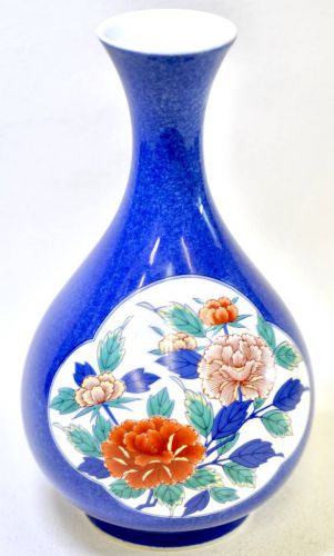 Sold Out! Showa Vintage Arita Ware Nabeshima Style Nishiyama Colored Nabeshima Fukisumi Window Picture Peony Crest Vase Vase Flower Vase Estate Sale! NKS
