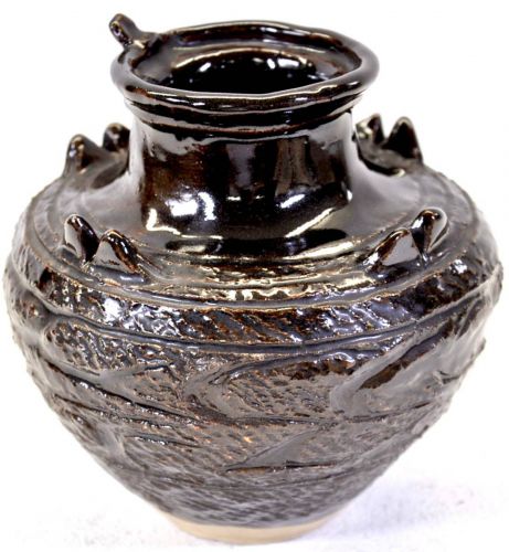 50% OFF! Rurubu Kobo Black glaze pot Flower vase with ears Vase Flower vase A group of works with wonderful sensibility Estate sale! HNK