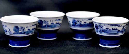 Sold out! Early Showa period Dyed obi Ero Kaku Sansui landscape map Teacup Four customers Vintage Antique Retro Imari For those who like hot water only FHM