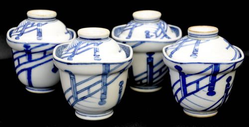 50% OFF! Periodic first Eijusaku Kutani ware tea bowl with lid 4 sets of tea bowls with outer box Tea bowl with lid Estate sale! THY