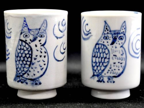 50% OFF! Rurubu Kobo Works Yunomi Owl Pair Set Teaware Owl A group of works with a wide variety of styles and wonderful sensibilities HNK