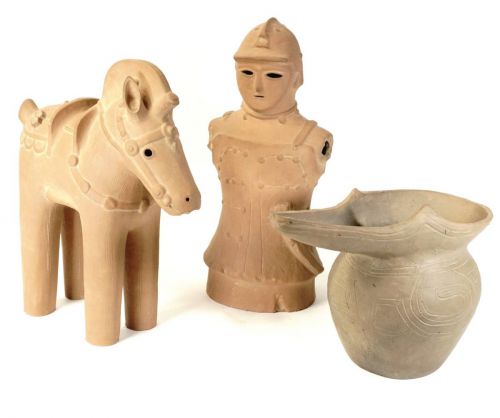 Vintage Haniwa / Earthenware Reproduction product! Horse / Samurai / Jomon (Yayoi) Pottery 3-piece set Width 30/15/27 cm Height 32/34/17 cm TKM