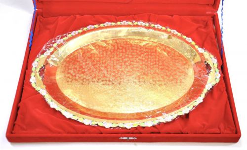50% OFF! Late Showa period Korean brass oval platter floral decoration oval tray width 42cm estate sale! YSO