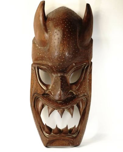 Vintage Philippine one-sword carving object Wood carving mask Wall-mounted surface of the Filipino mythical dragon "Bakunawa" Masked figurine Width 29 cm Height 65 cm TKM
