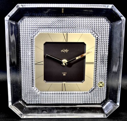 50% OFF! HOYA Crystal Modern Luxury Table Clock Showa Retro Almost Unused Item! With Object Tag Width 24.5cm X Depth 10cm X Height 24.5cm ITN