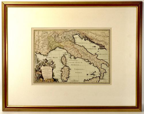 1757年の古代イタリアの地図のリプロダクション ハンドカラーエッチング 手彩色 版元証明印 6号 絵画 アート 額装品 幅56㎝ 高さ71㎝ OSO