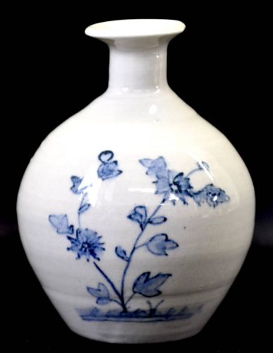 50% OFF! Rurubu Kobo Works Indigo Dyed Flower Crest White Glaze Vase Dyed Flower Base A wide variety of styles and brilliant sensibilities HNK