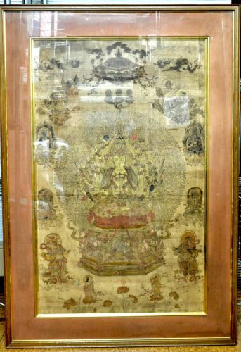 Special price! Jidaimono Buddhist paintings First-class antiques of transcendental miniatures! Senju Kannon Bosatsu Inscription Framed paintings 120cm in height 82cm in width Estate sale! SCC