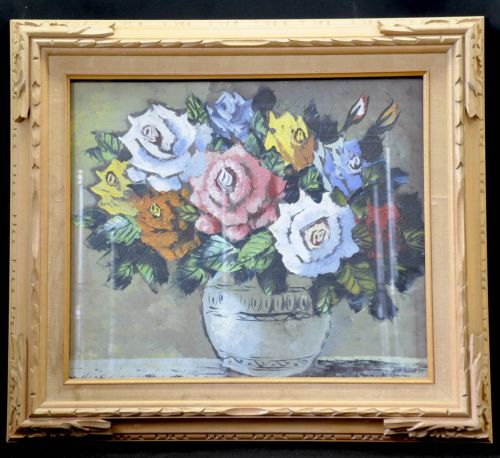 50% OFF! Oil painting "Rose" HIDEO.O Inscription Powerful painting style Width 70cm X Depth 6cm X Height 62cm ②KOME