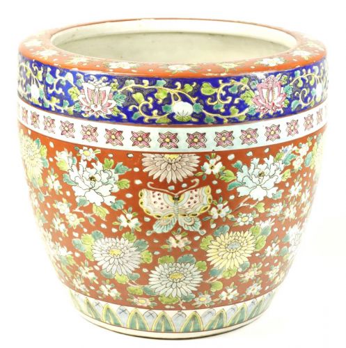Chinese antique Chinese antique art Karamono powdered flower butterfly Karamono brazier Diameter 31 cm Height 28 cm Colorful colors and finely painted flower butterfly crests are wonderful gems! THT